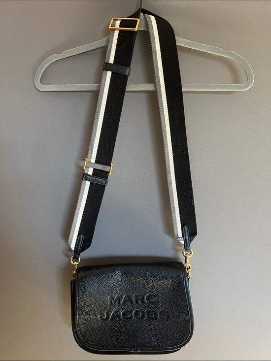 Marc Jacobs Handbags - Marc Jacobs Black Leather Crossbody with Black-and-White Striped Strap